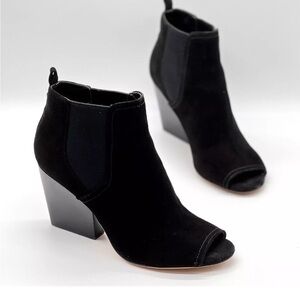 $450 TORY BURCH Gemma Open Toe Bootie BLOCK BLACK SUEDE 9